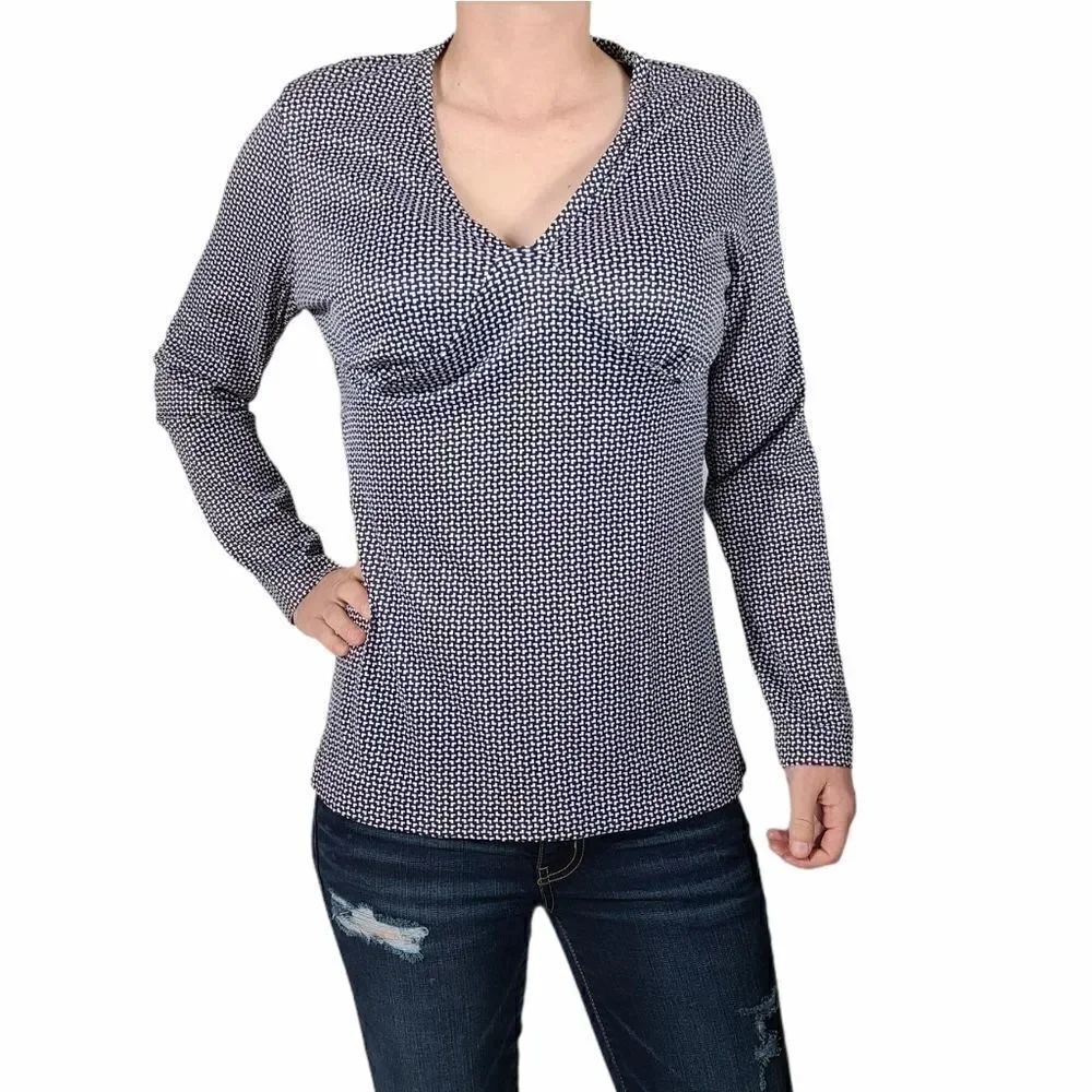 Boutique Blue and White V-Neck Shirt